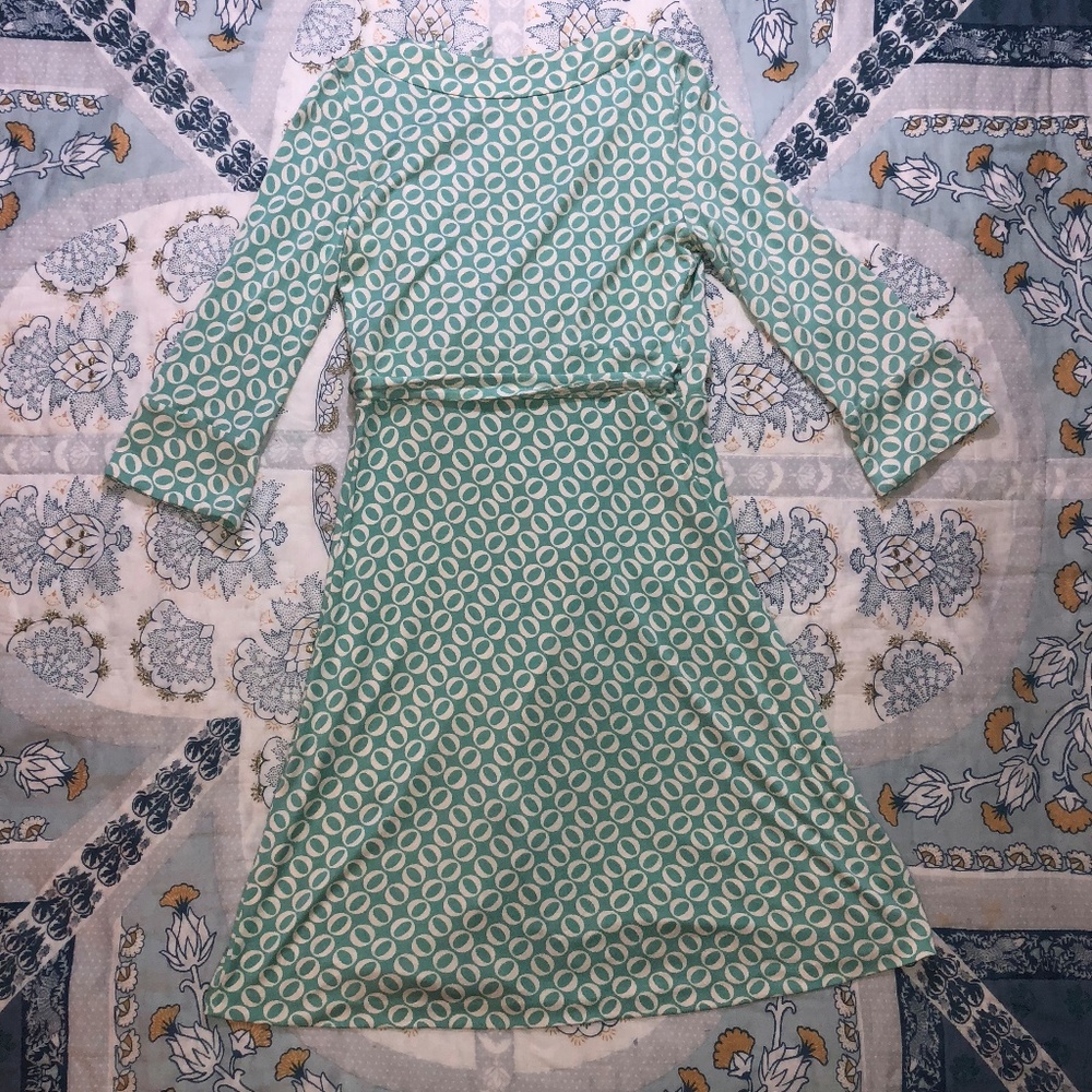 DVF Melicent Green O Print 3/4 Sleeve Wrap Dress - Picture 6 of 8